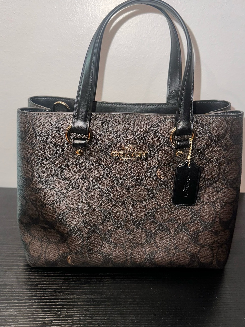 Coach Signature Canvas Small Tote Bag in Brown and Black